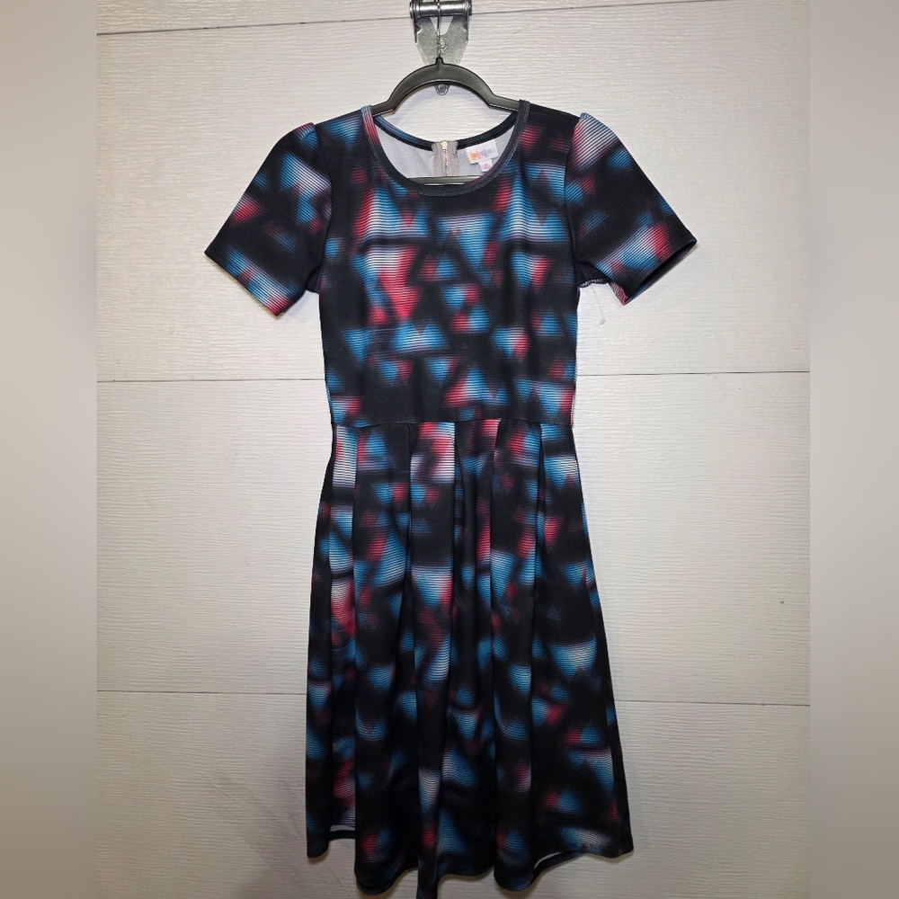 LuLaRoe Geometric Midi Dress - Black, Blue, Red